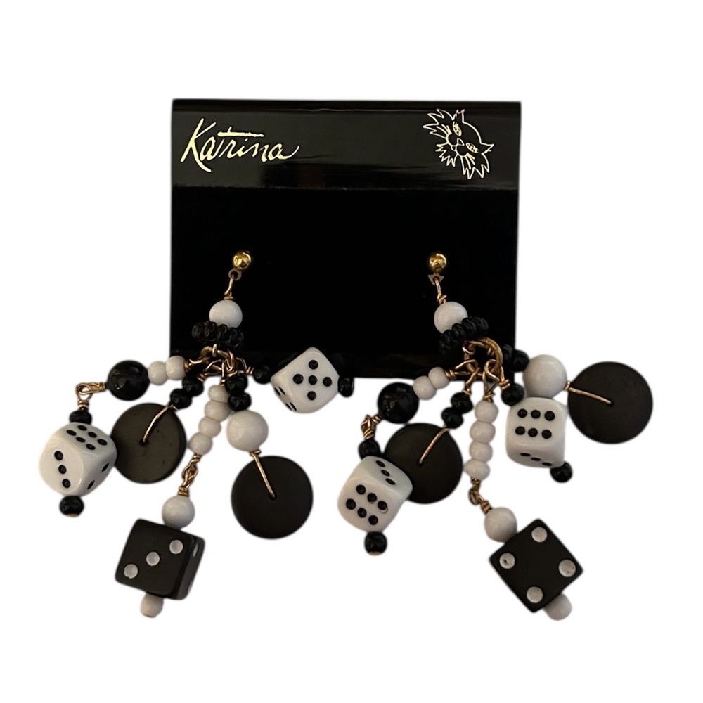 Vintage Dead-stock Signed Katrina Dice Pierced Earrings 1980's Gambling Casino